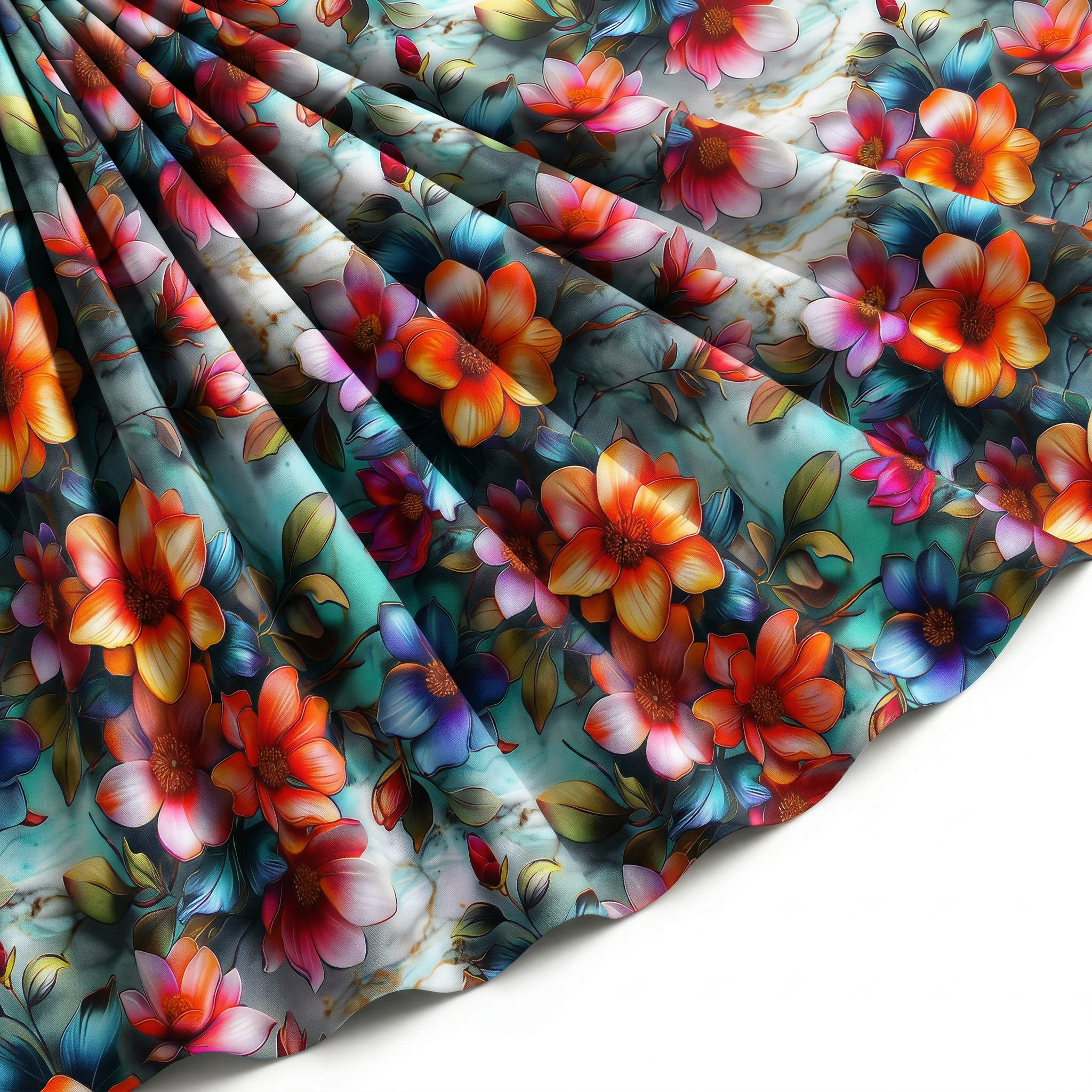 Tissu Gabardine de Viscose Imprimé Fleur Fantaisie Orange