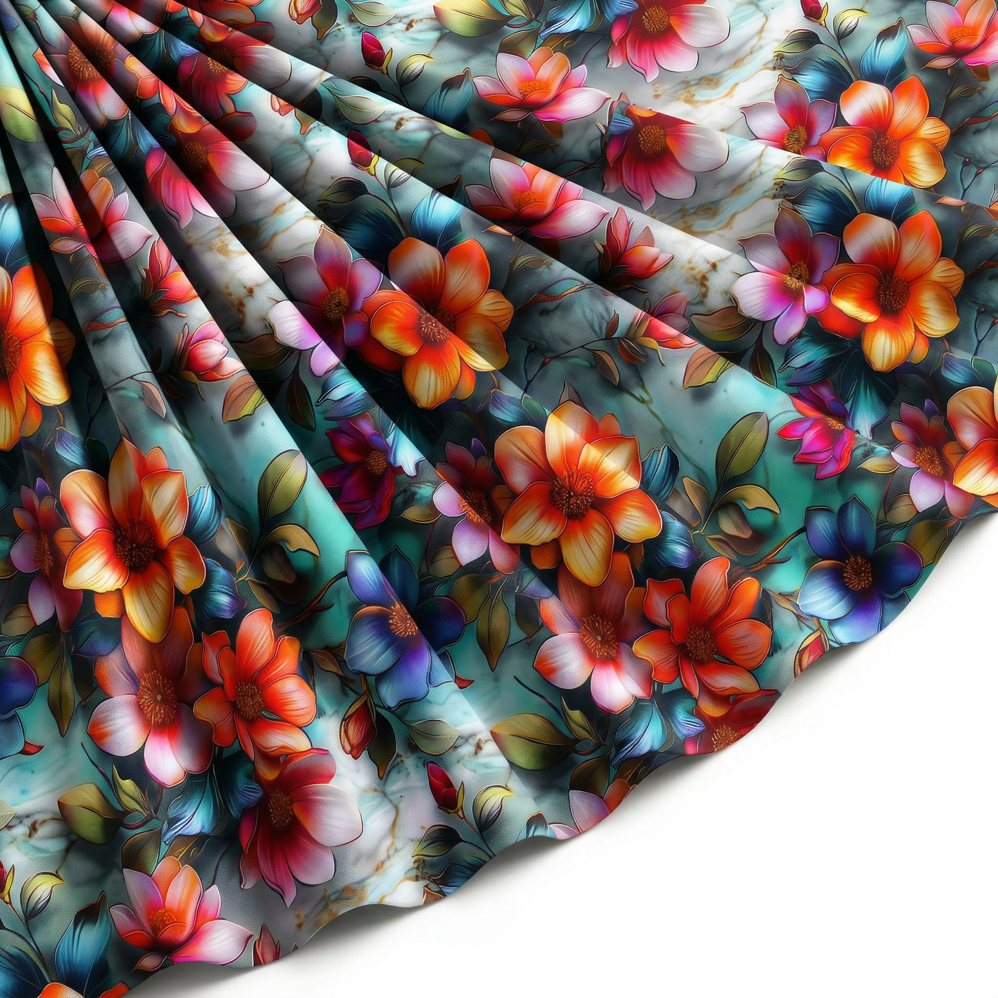 Tissu Gabardine de Viscose Imprimé Fleur Fantaisie Orange