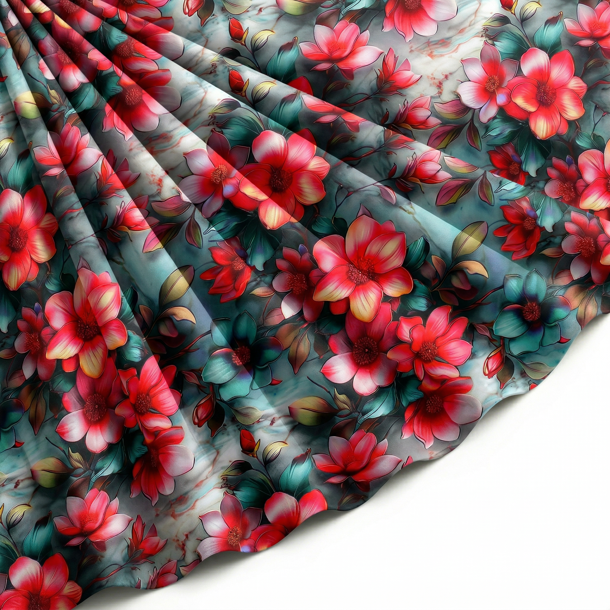 Tissu Gabardine de Viscose Imprimé Fleur Fantaisie Rouge