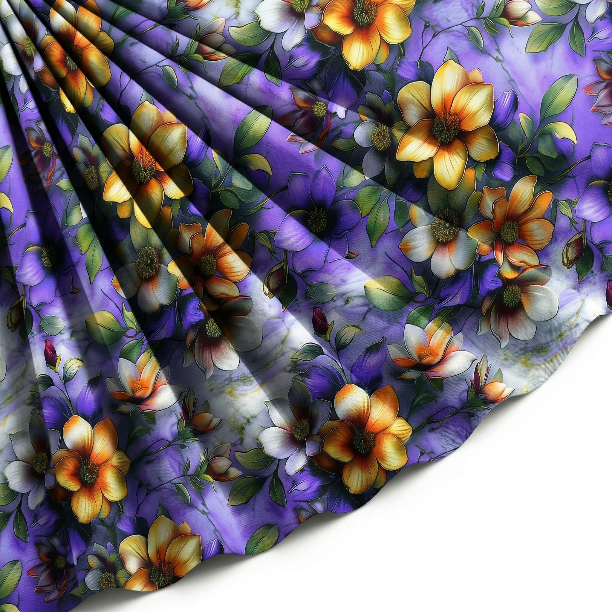 Tissu Gabardine de Viscose Imprimé Fleur Fantaisie Violet