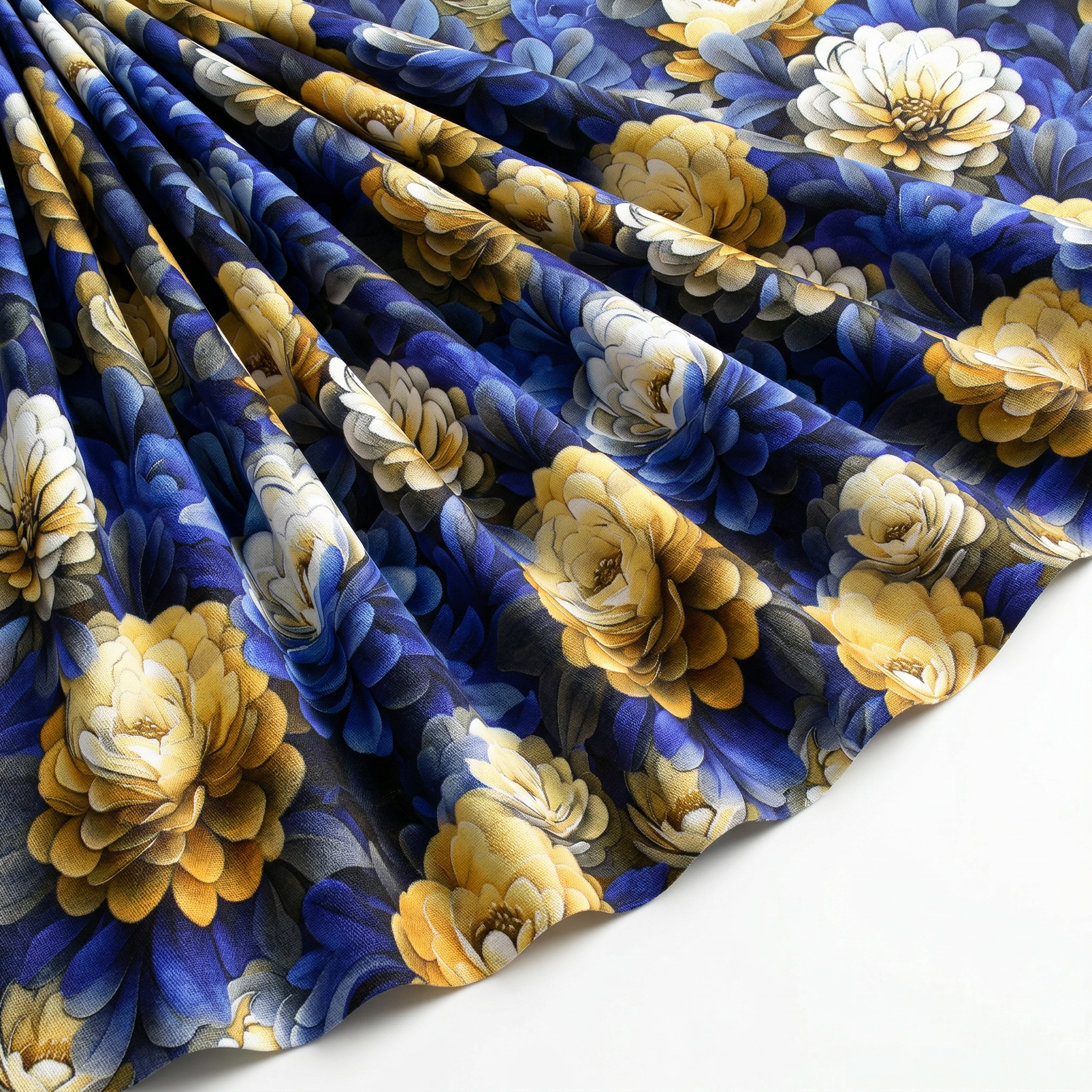 Tissu Gabardine de Viscose Imprimé Fleur Rosa Marine