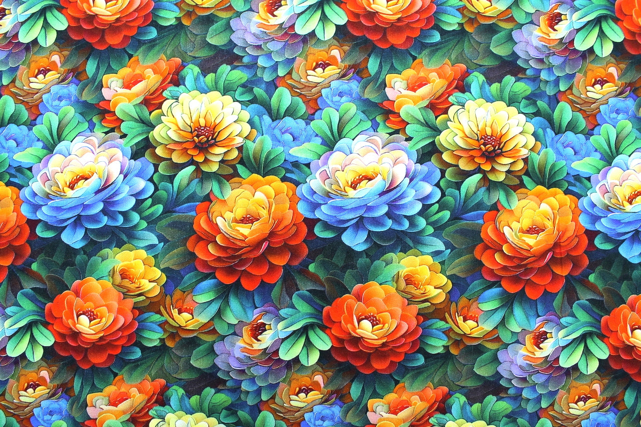 Tissu Gabardine de Viscose Imprimé Fleur Rosa Orange
