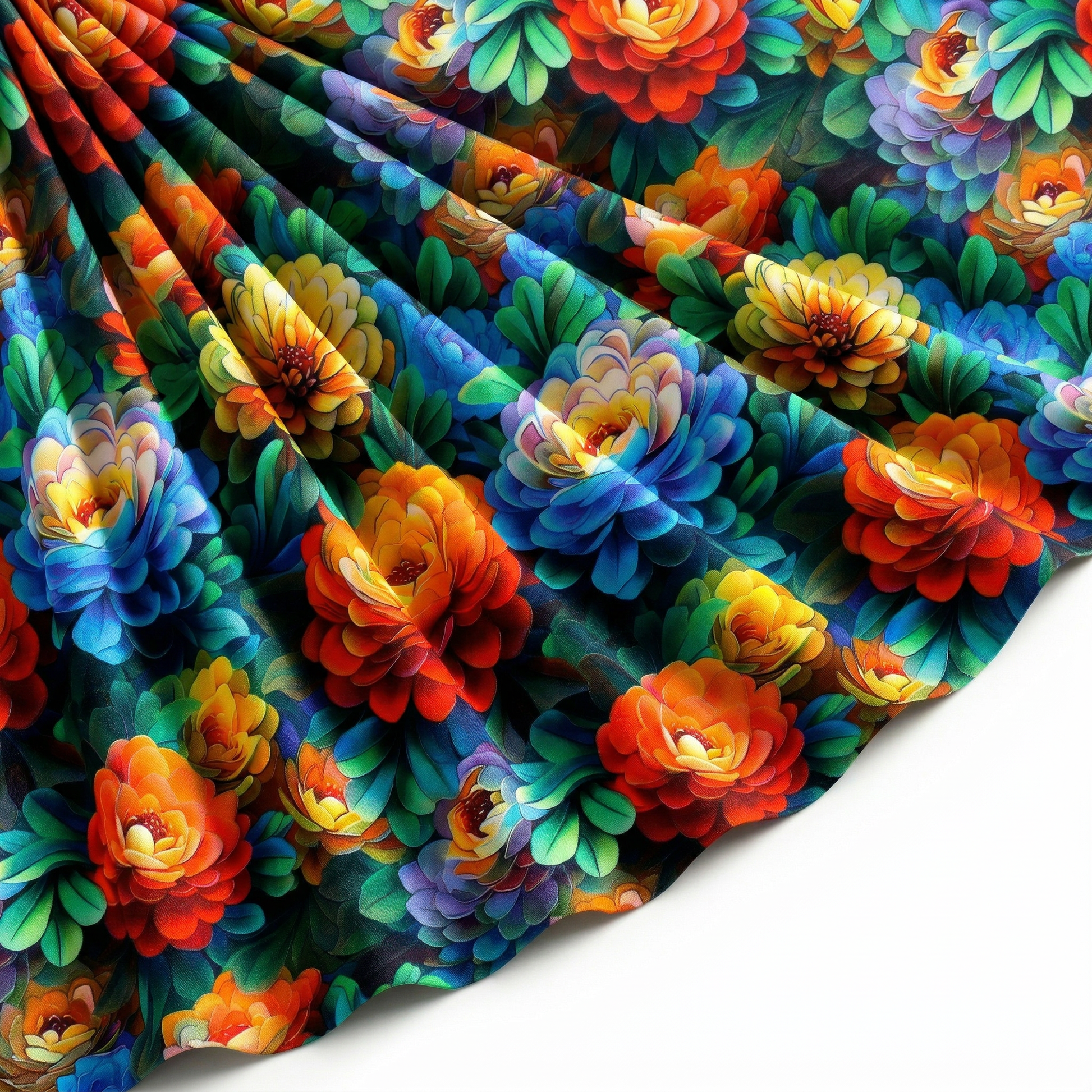 Tissu Gabardine de Viscose Imprimé Fleur Rosa Orange