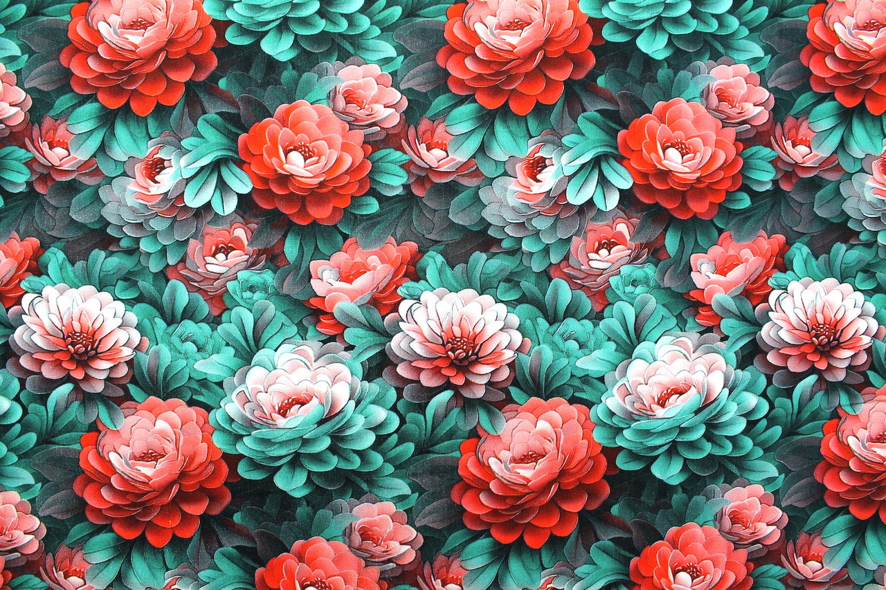 Tissu Gabardine de Viscose Imprimé Fleur Rosa Rouge