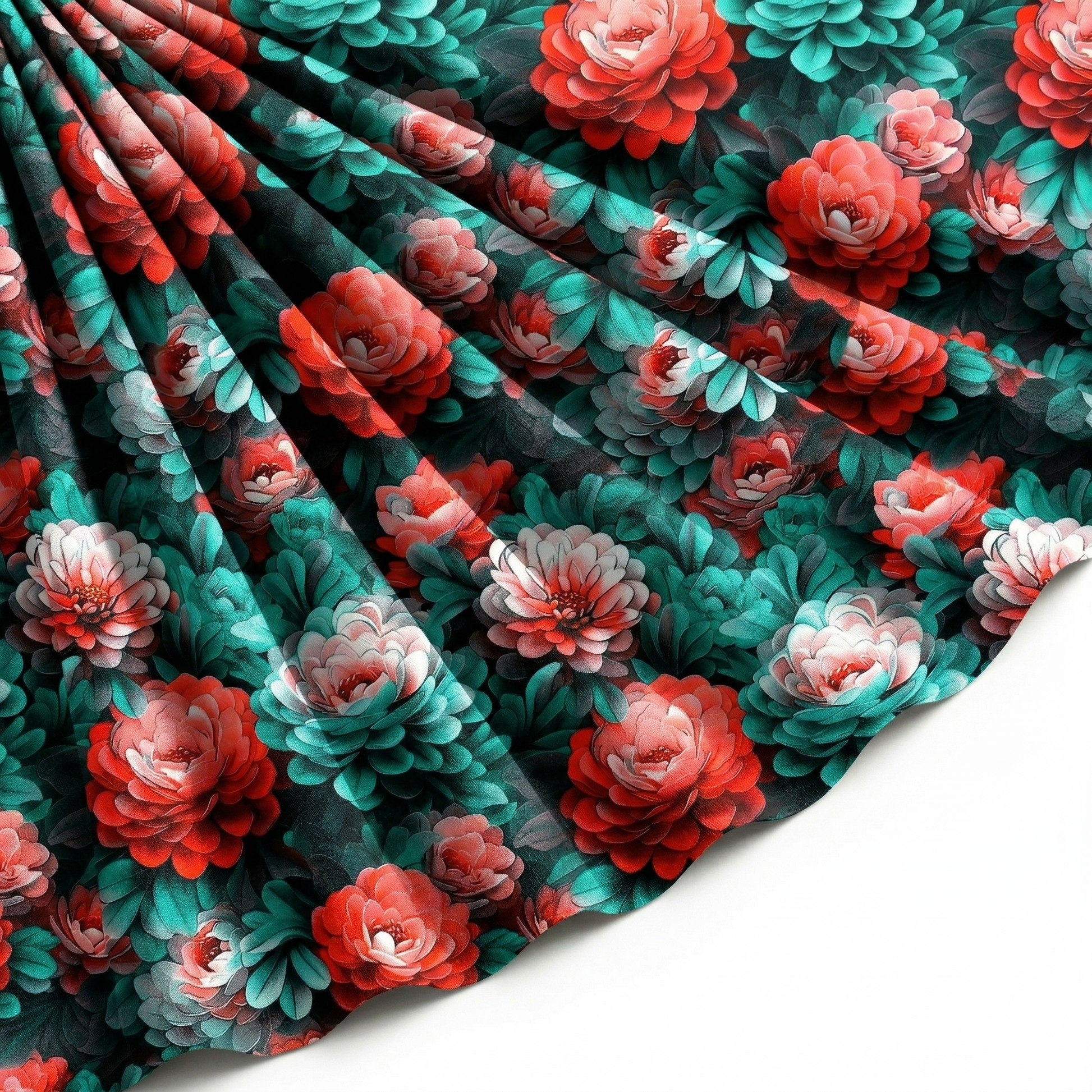 Tissu Gabardine de Viscose Imprimé Fleur Rosa Rouge