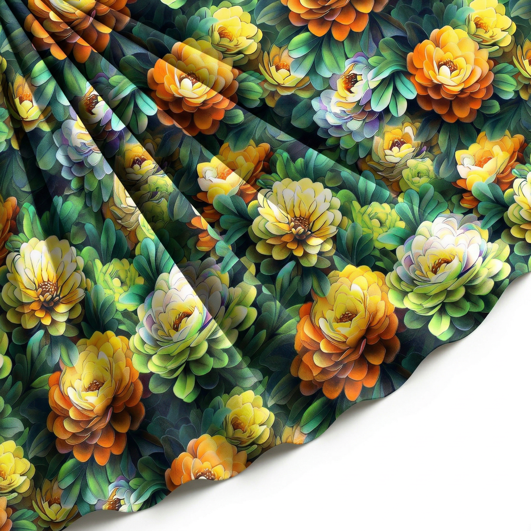Tissu Gabardine de Viscose Imprimé Fleur Rosa Vert