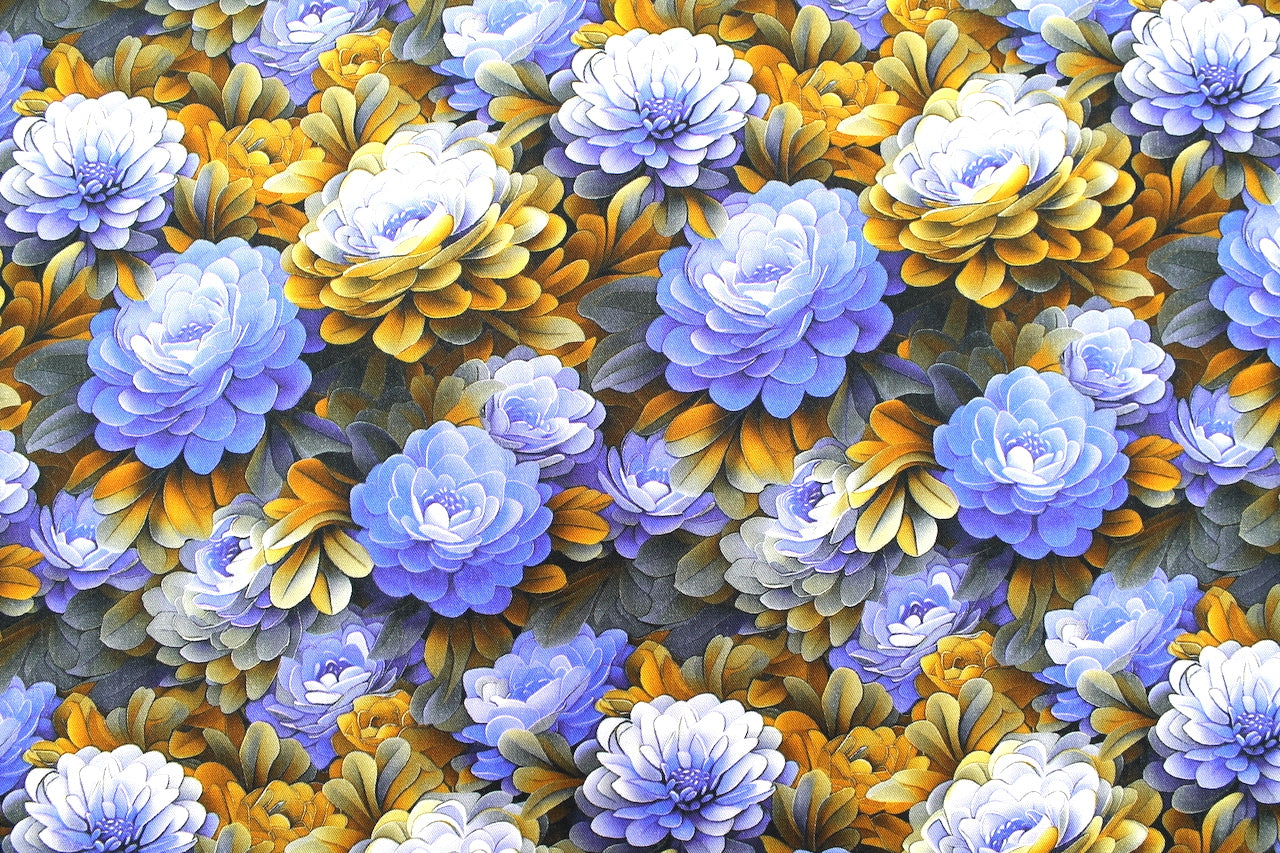 Tissu Gabardine de Viscose Imprimé Fleur Rosa Violine