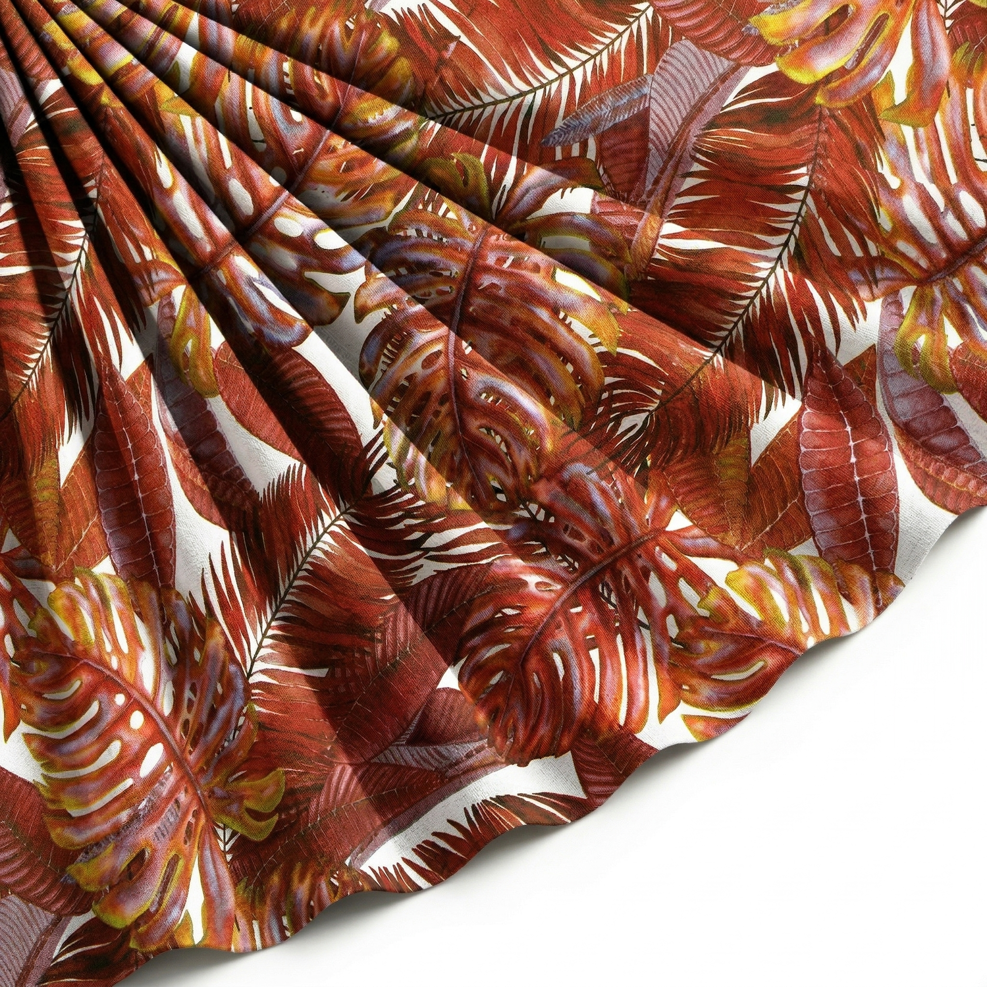 Tissu Gabardine de Viscose Imprimé Fond Blanc Palm Choco