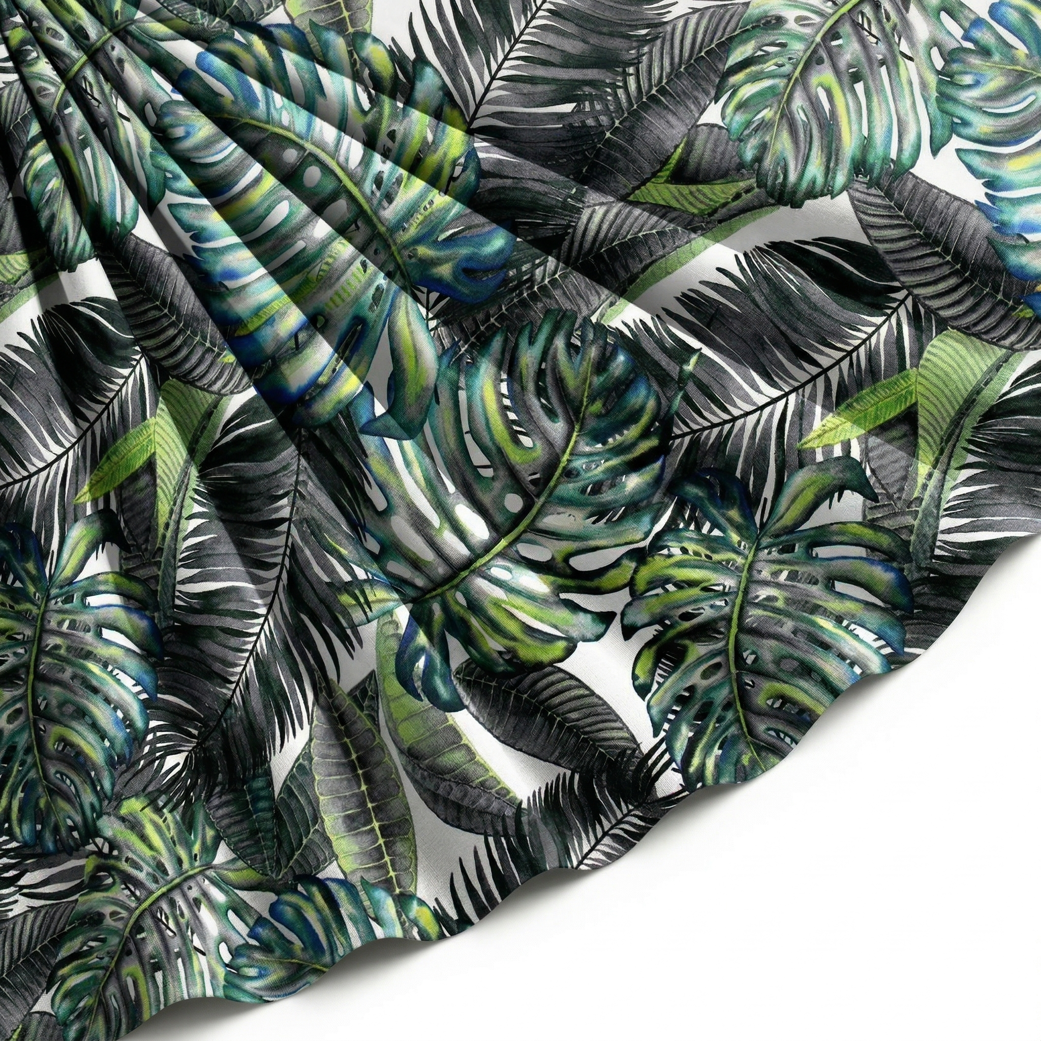 Tissu Gabardine de Viscose Imprimé Fond Blanc Palm Gris