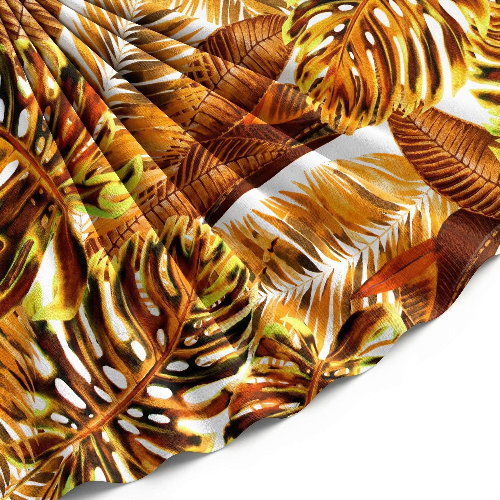 Tissu Gabardine de Viscose Imprimé Fond Blanc Palm Rouille