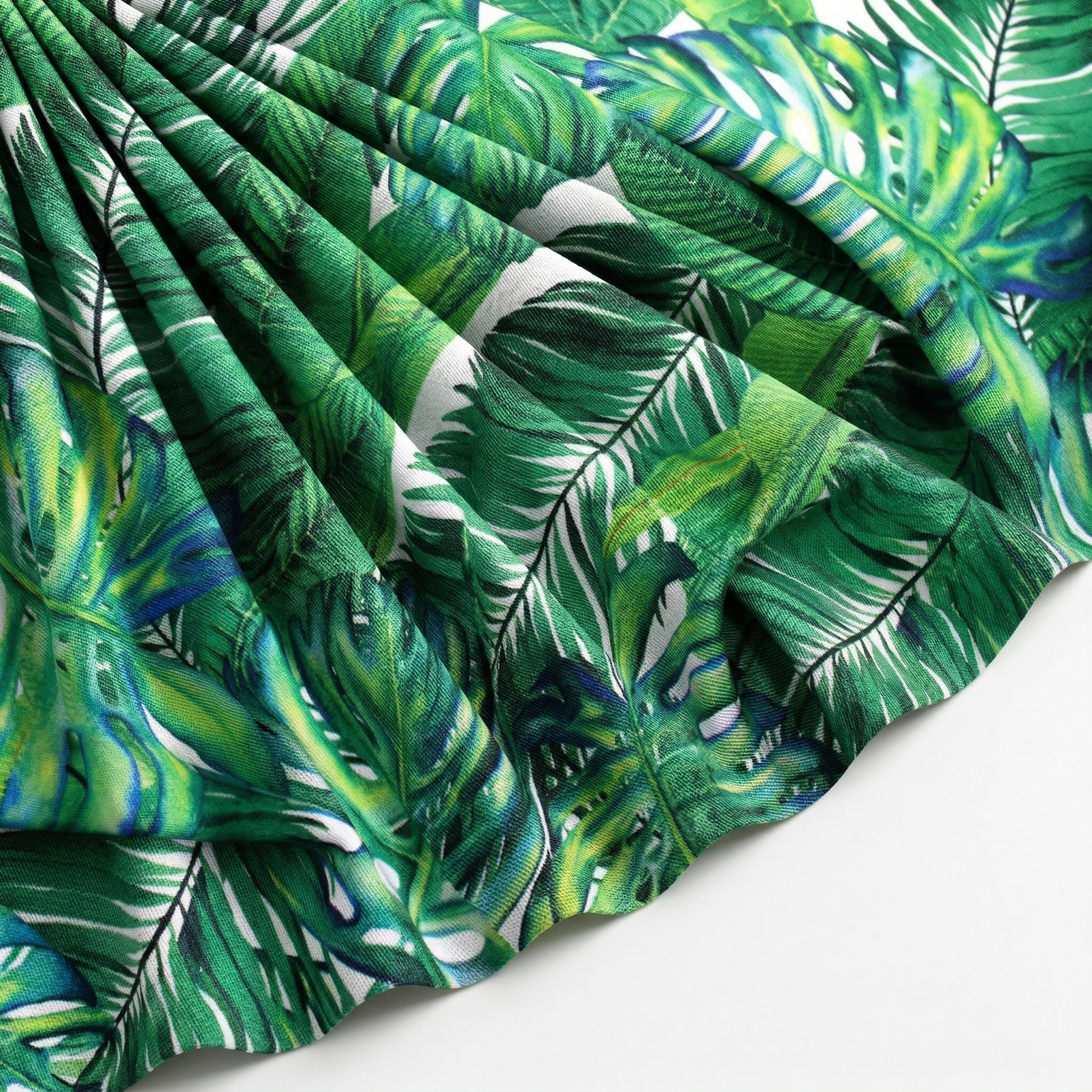 Tissu Gabardine de Viscose Imprimé Fond Blanc Palm Vert