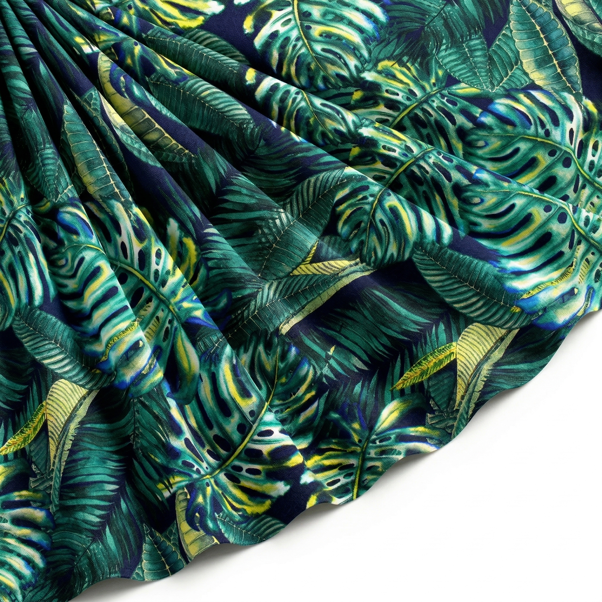 Tissu Gabardine de Viscose Imprimé Fond Marine Palm Vert