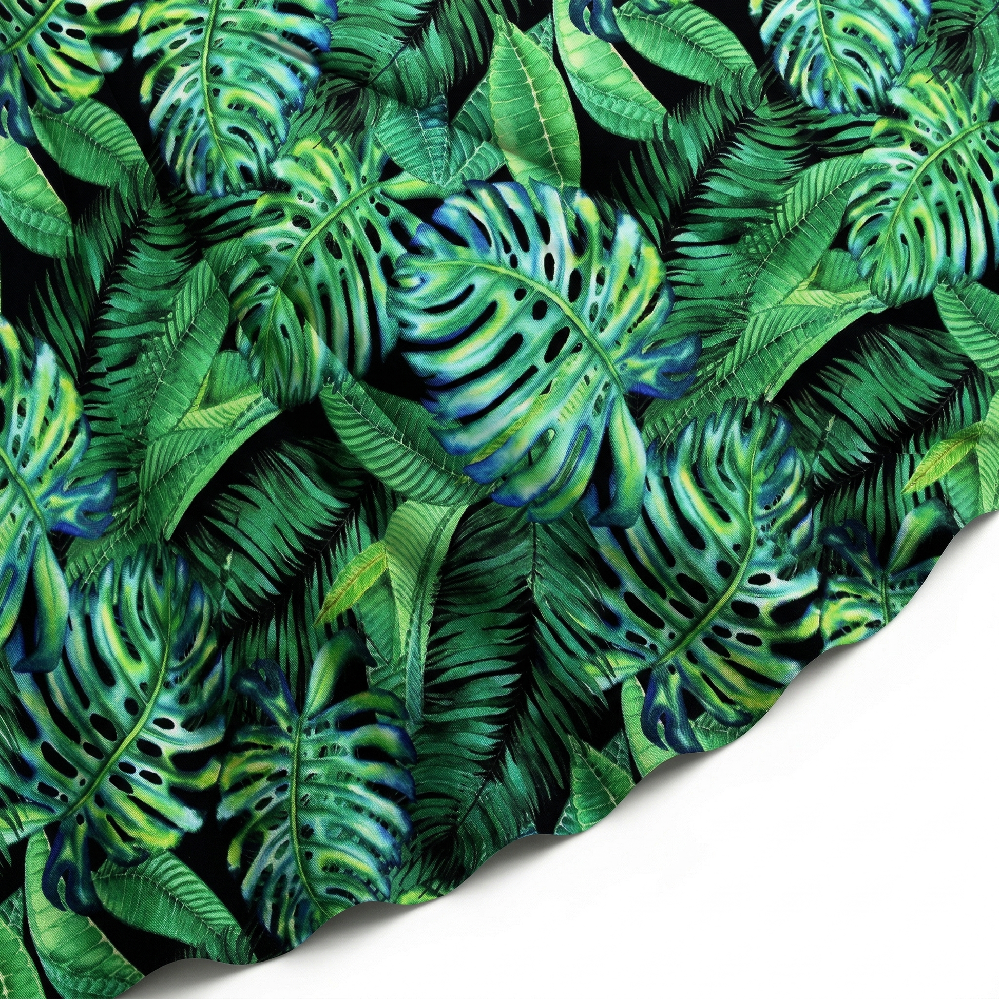Tissu Gabardine de Viscose Imprimé Fond Noir Palm Vert