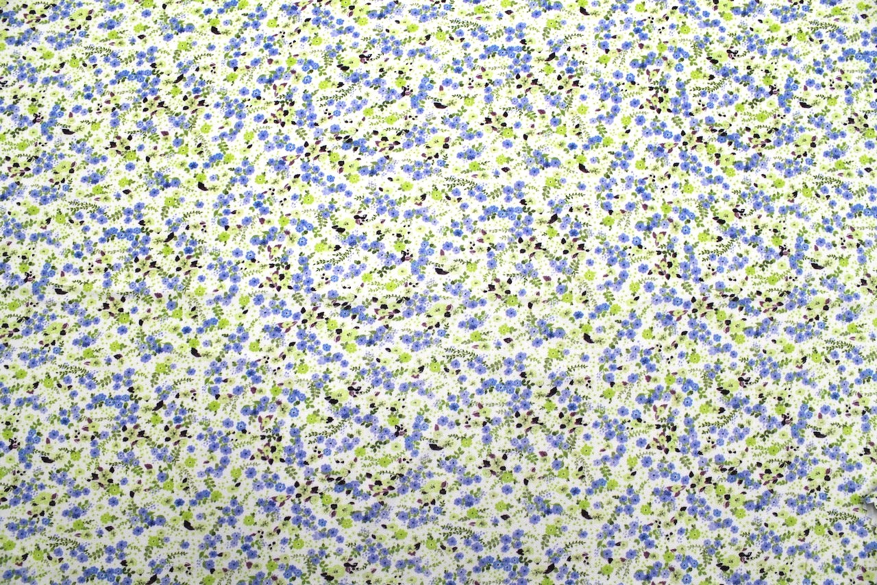 Tissu Gabardine de Viscose Imprimé Petites Fleurs Bleu