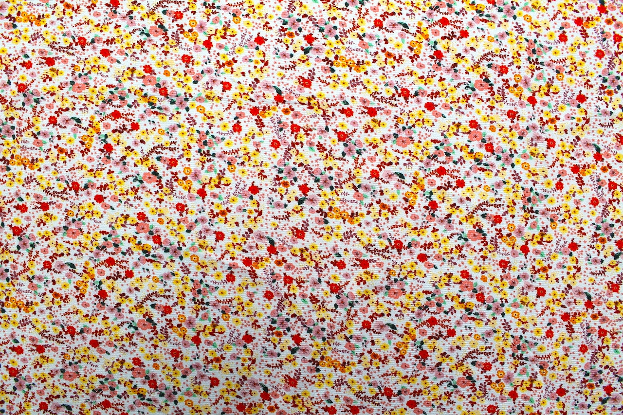 Tissu Gabardine de Viscose Imprimé Petites Fleurs Orange