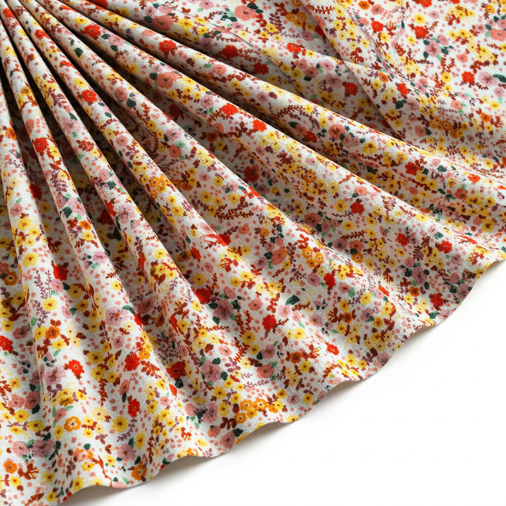 Tissu Gabardine de Viscose Imprimé Petites Fleurs Orange
