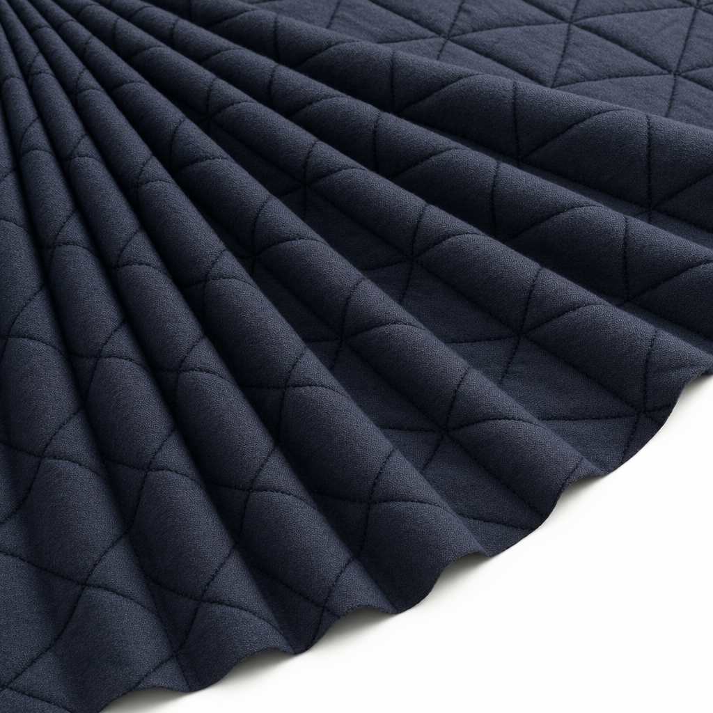 Tissu Jersey Sweat Matelassé Triangles Marine