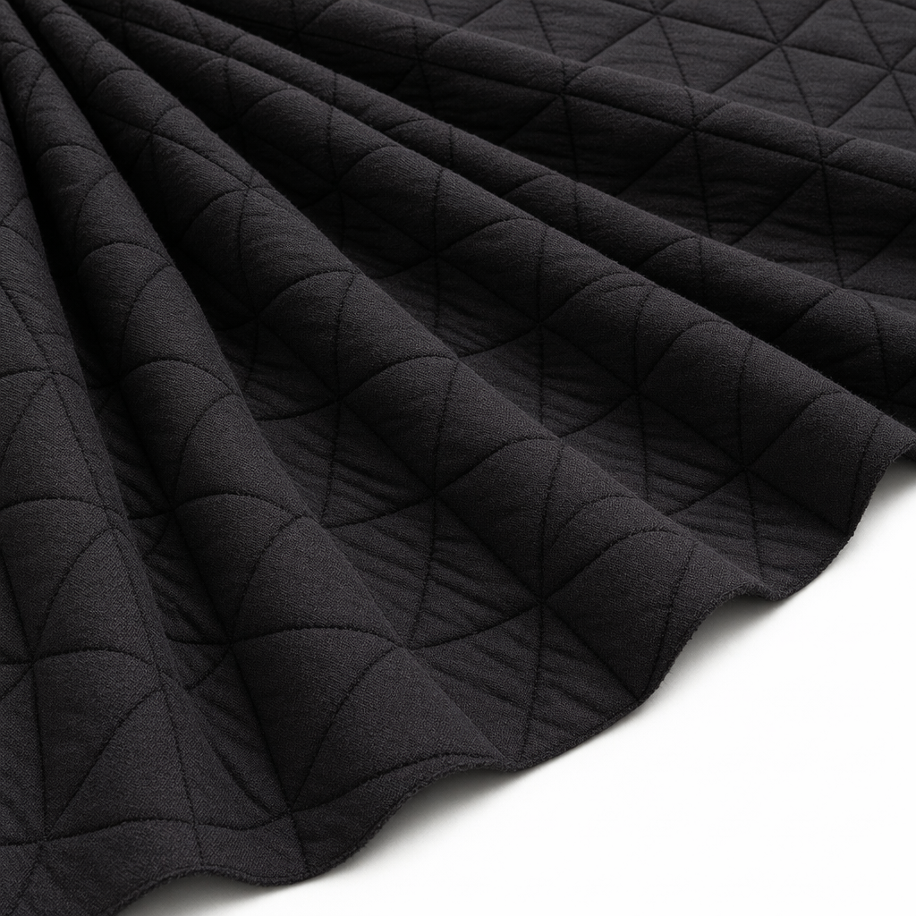 Tissu Jersey Sweat Matelassé Triangles Noir