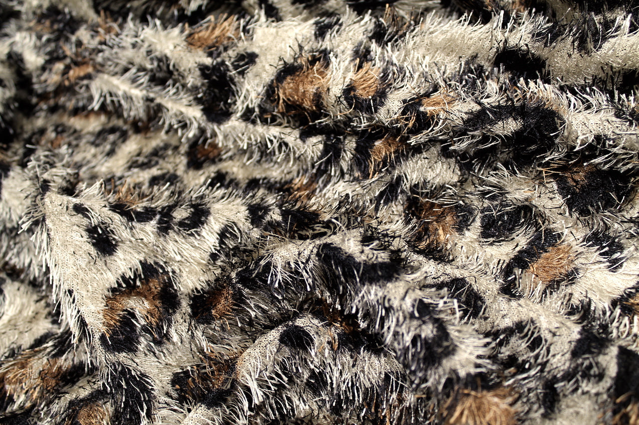 Tissu Maille Extensible à Poils Guépard Beige clair