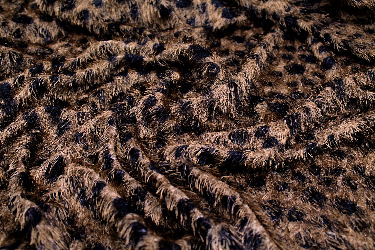 Tissu Maille Extensible à Poils Léopard Beige foncé