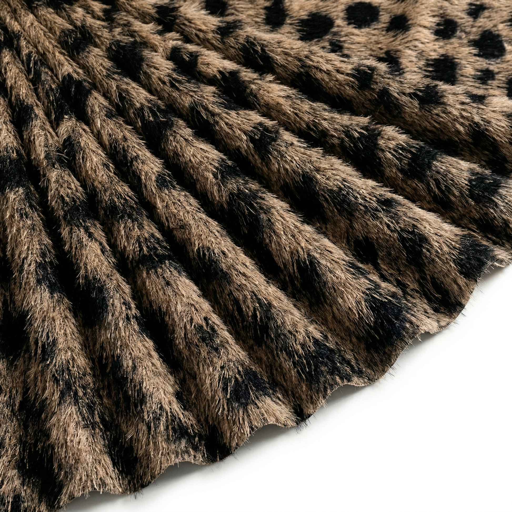 Tissu Maille Extensible à Poils Léopard Beige foncé