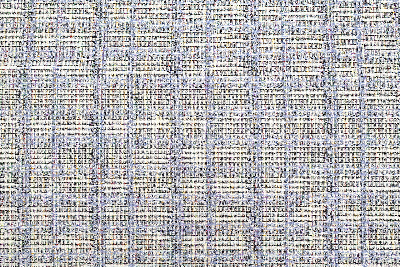 Tissu Maille Jacquard Effet Tweed Lurex Bleu