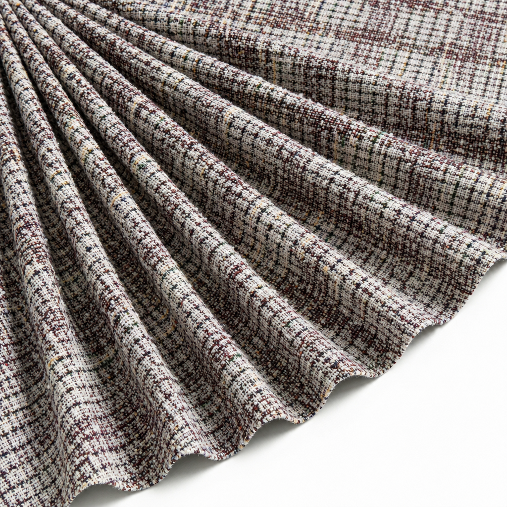Tissu Maille Jacquard Effet Tweed Lurex Bordeaux