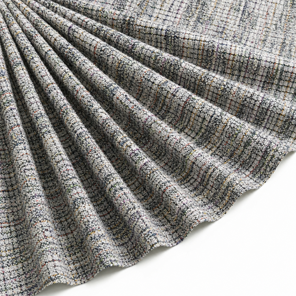 Tissu Maille Jacquard Effet Tweed Lurex Noir