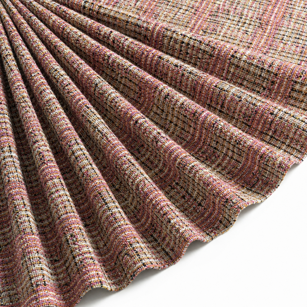 Tissu Maille Jacquard Effet Tweed Lurex Rose