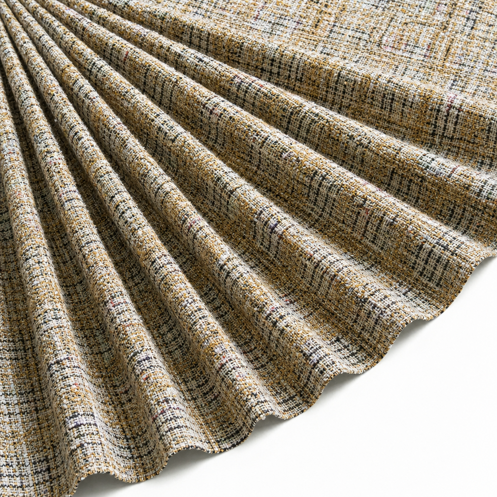 Tissu Maille Jacquard Effet Tweed Lurex Safran