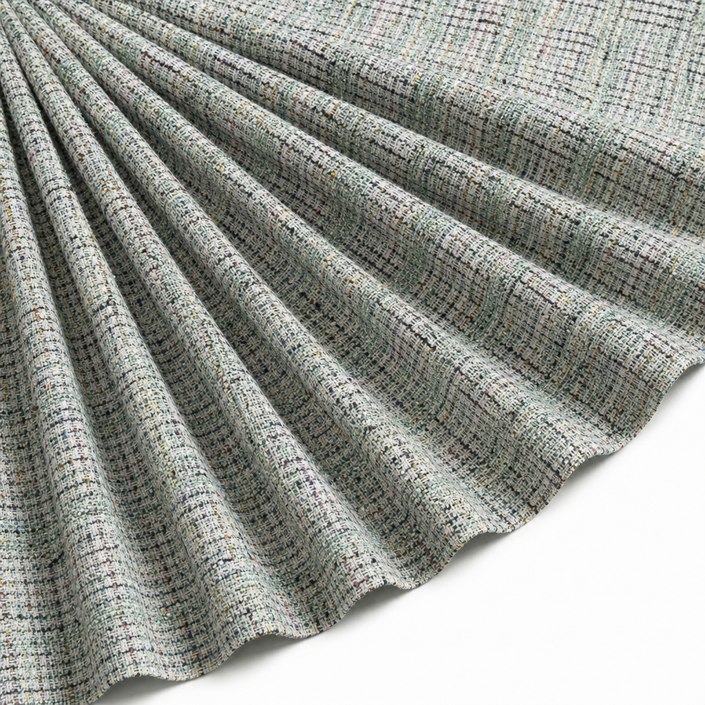 Tissu Maille Jacquard Effet Tweed Lurex Vert