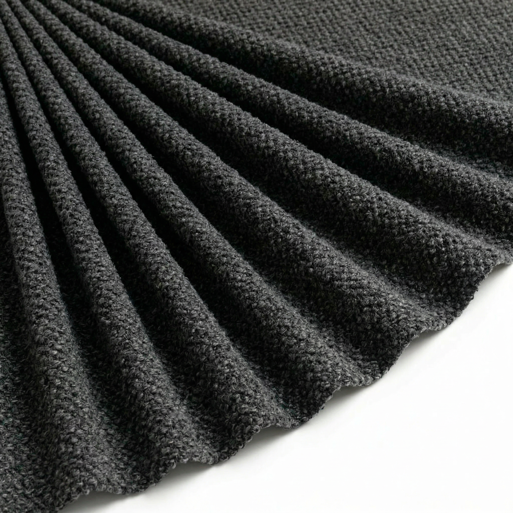 Tissu Maille Pull Ruche Uni Gris foncé