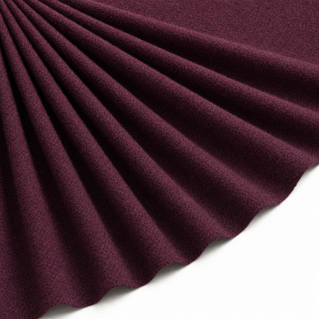Tissu Maille Pull Ruche Uni Rouge Bordeaux