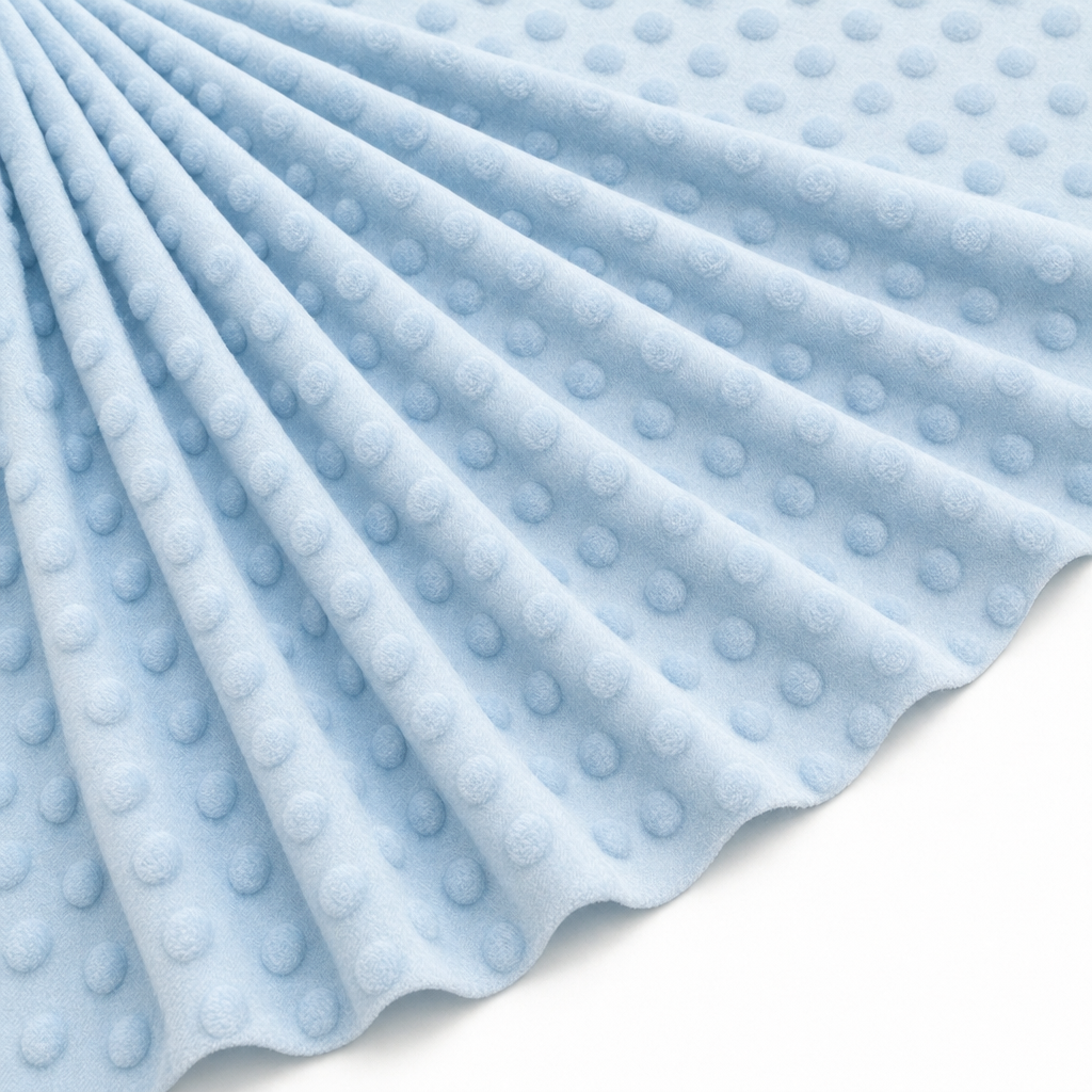 Tissu Minky Polaire relief Pois Bleu Ciel