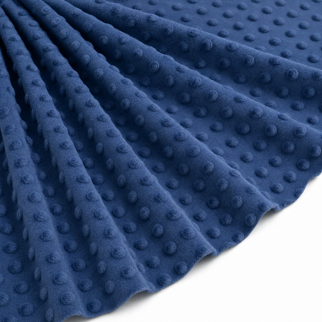 Tissu Minky Polaire relief Pois Marine