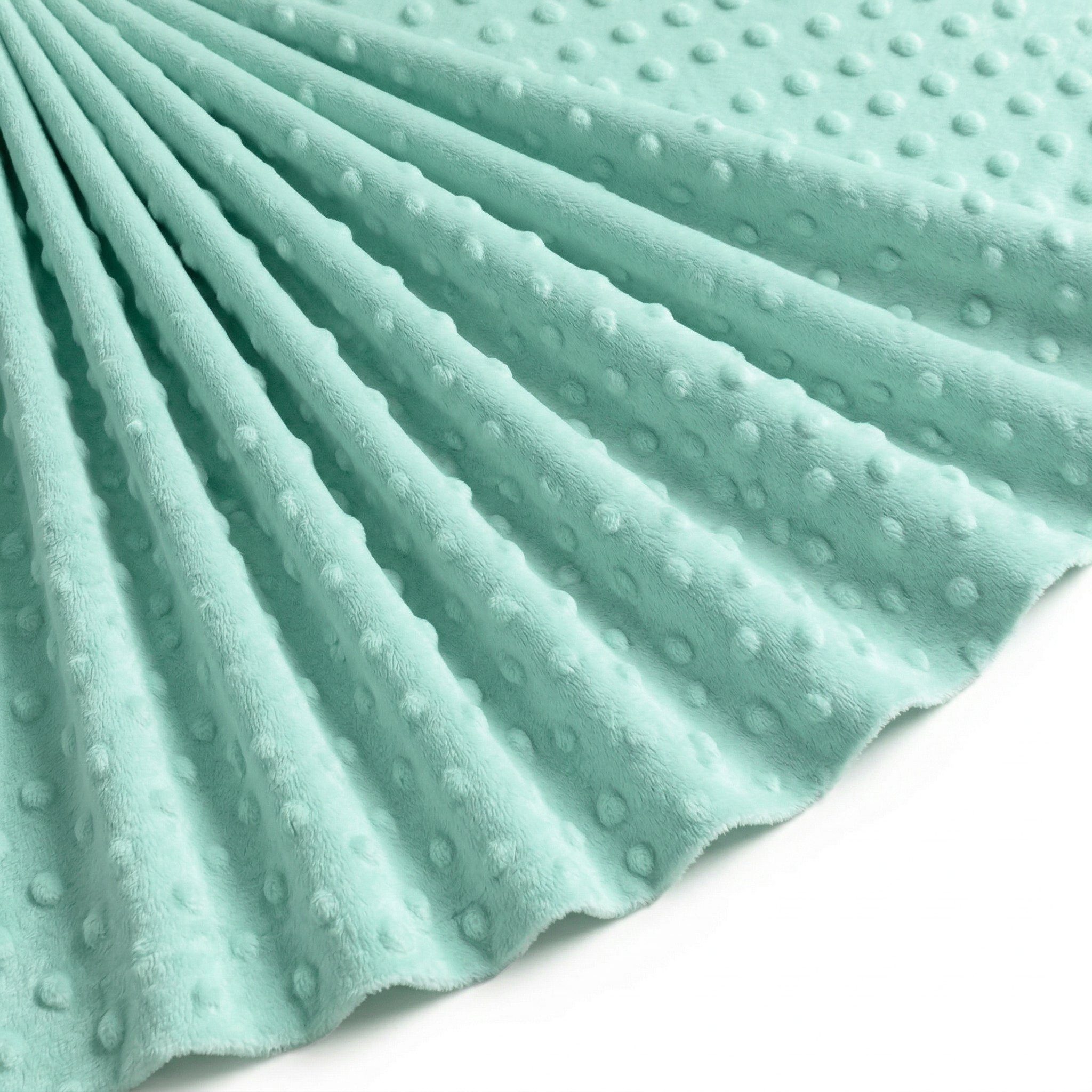 Tissu Minky Polaire relief Pois Vert d'eau