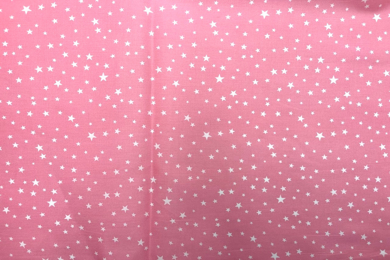 Tissu Popeline de Coton Imprimé Étoiles Rose clair