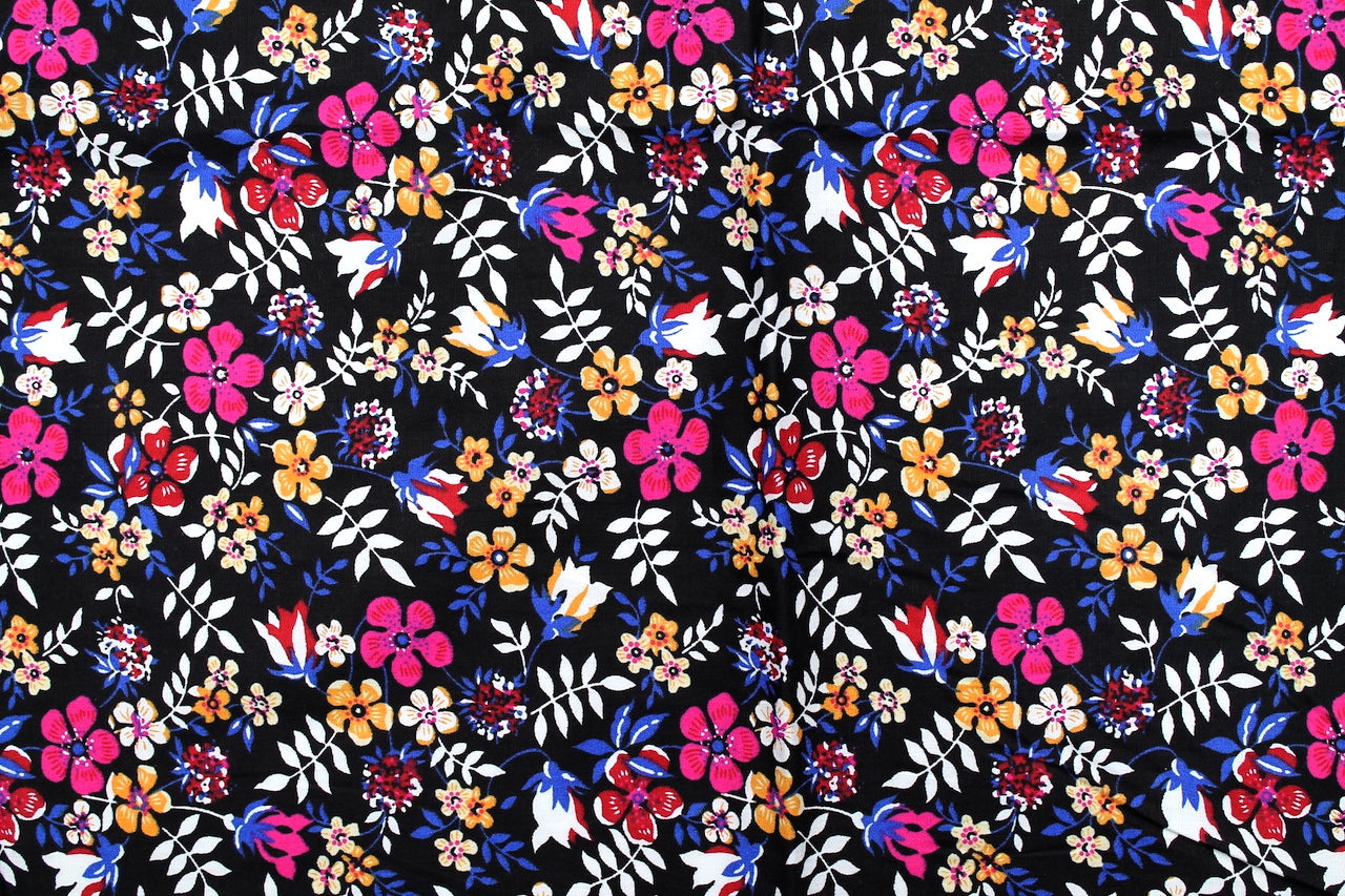 Tissu Popeline de Coton Imprimé Fleur Noé Noir