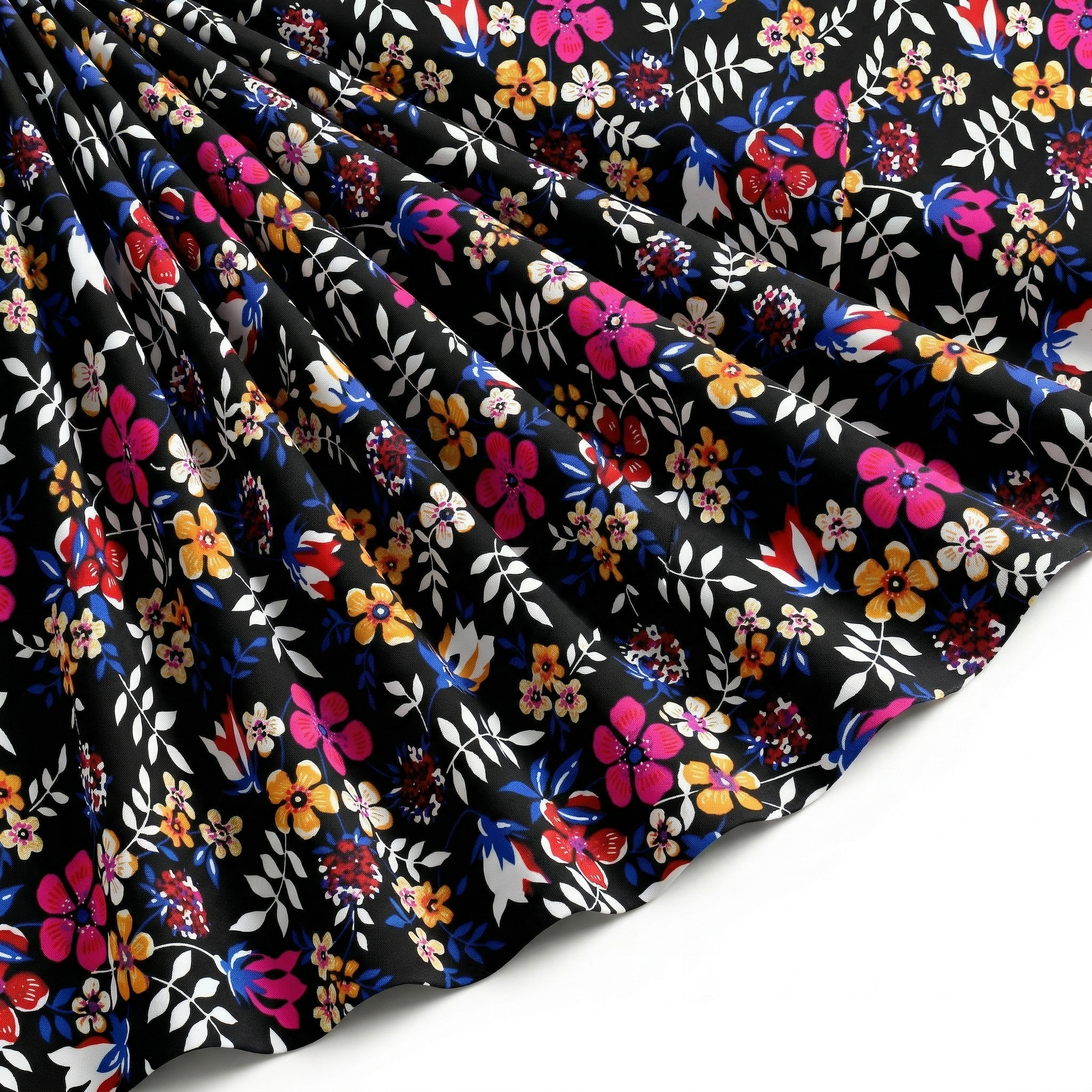 Tissu Popeline de Coton Imprimé Fleur Noé Noir