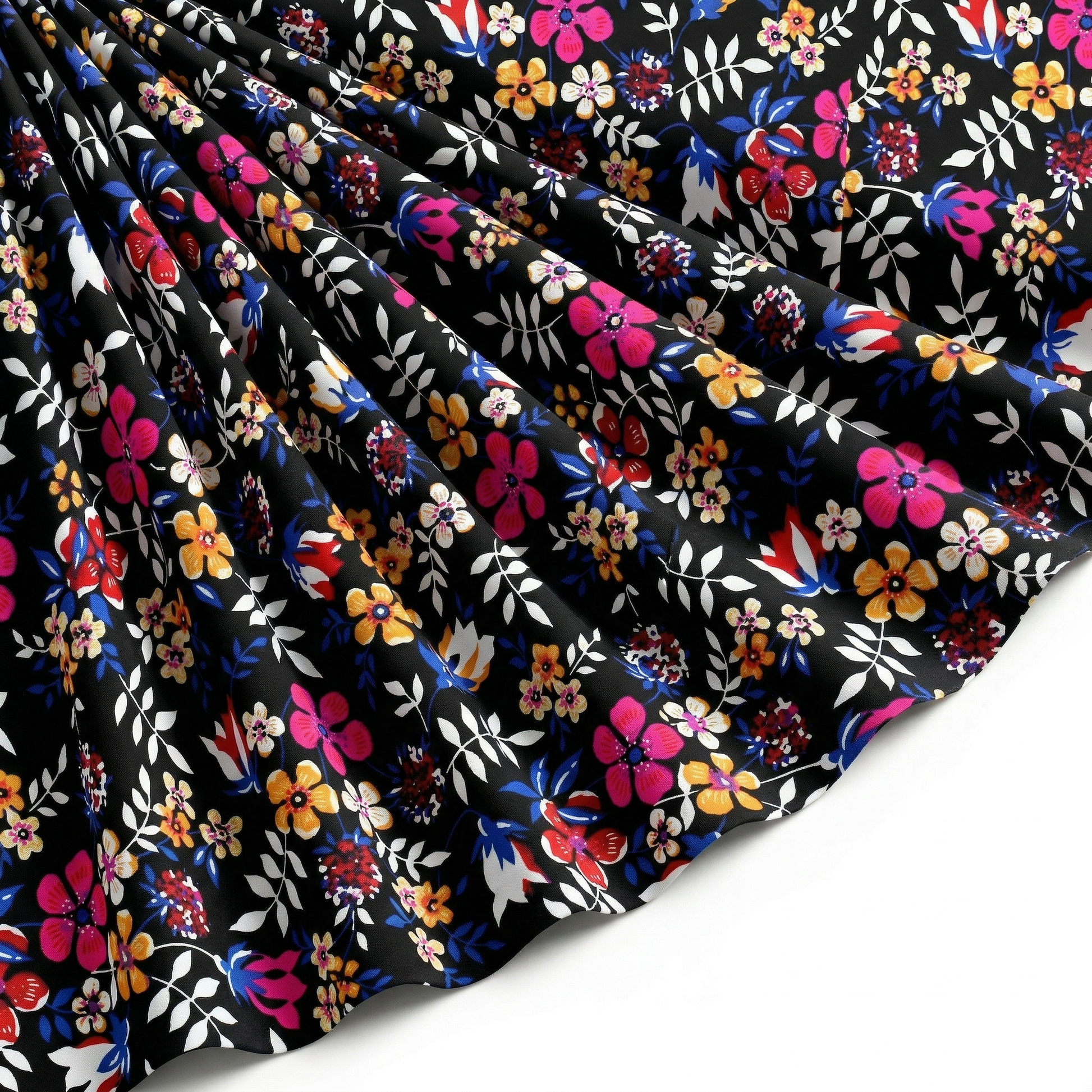 Tissu Popeline de Coton Imprimé Fleur Noé Noir