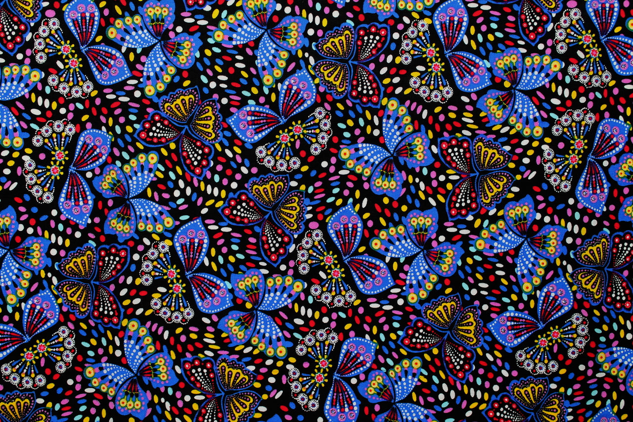 Tissu Popeline de Coton Imprimé Papillon Multicolor