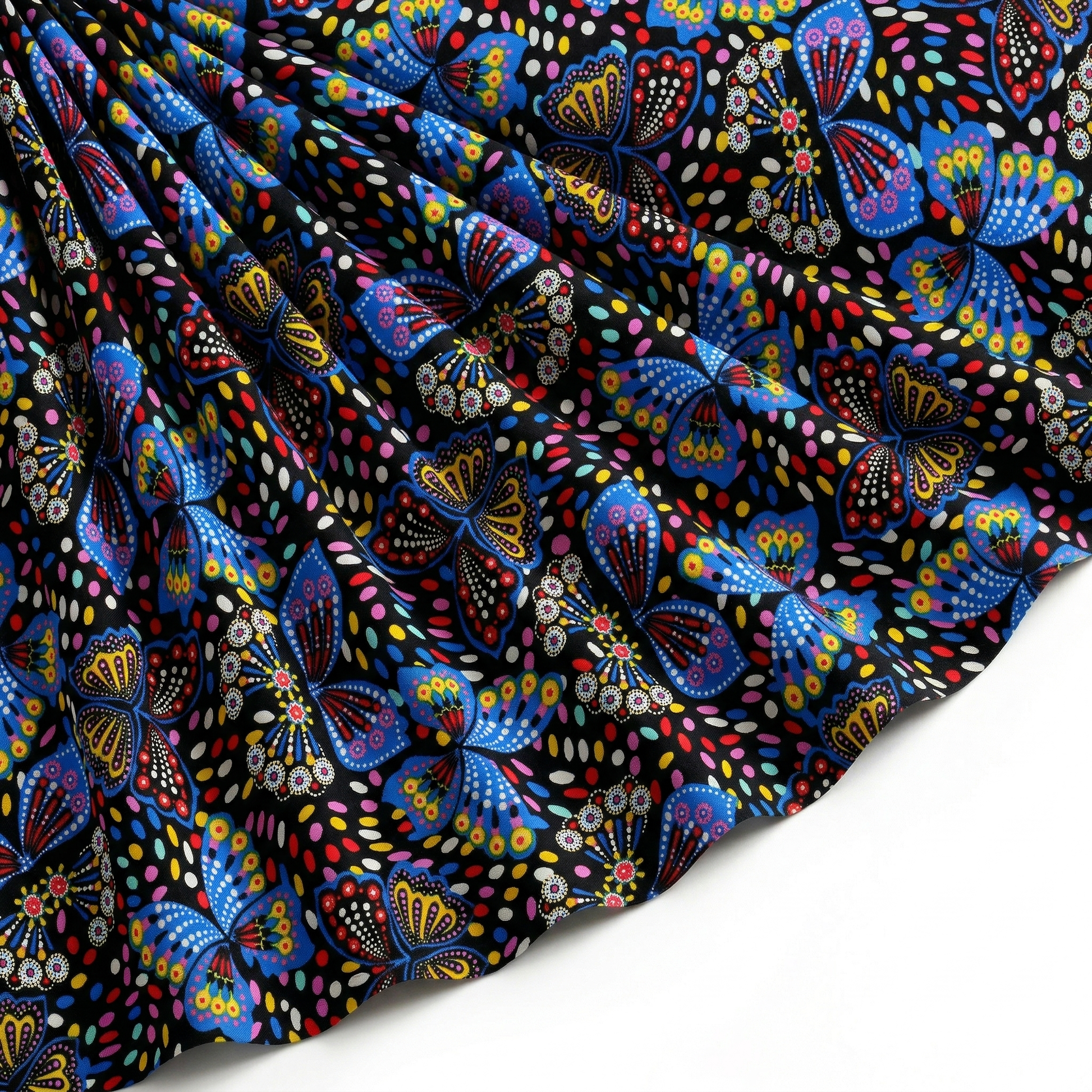 Tissu Popeline de Coton Imprimé Papillon Multicolor