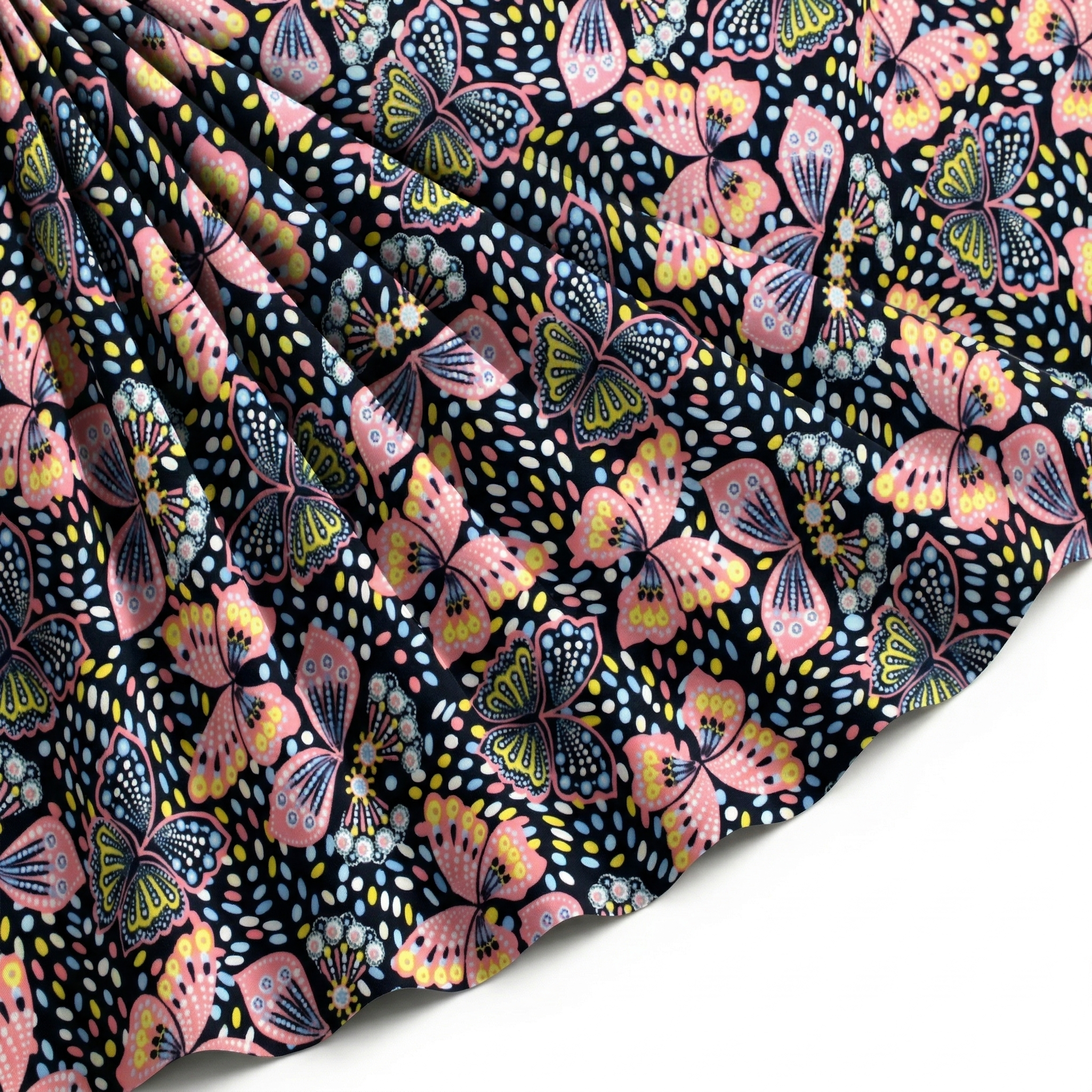 Tissu Popeline de Coton Imprimé Papillon Rose