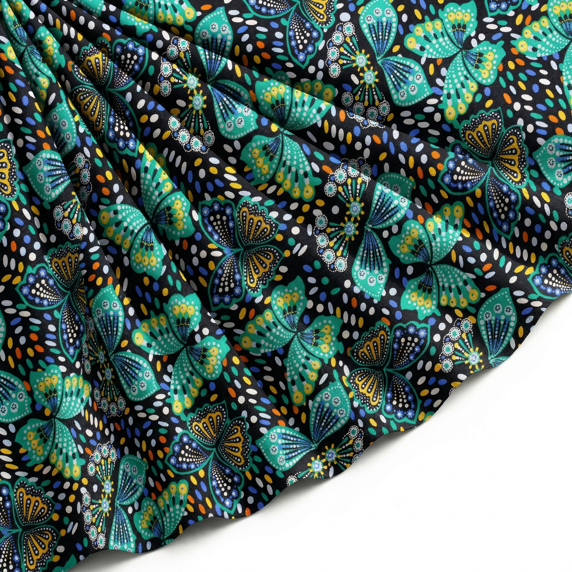 Tissu Popeline de Coton Imprimé Papillon Turquoise