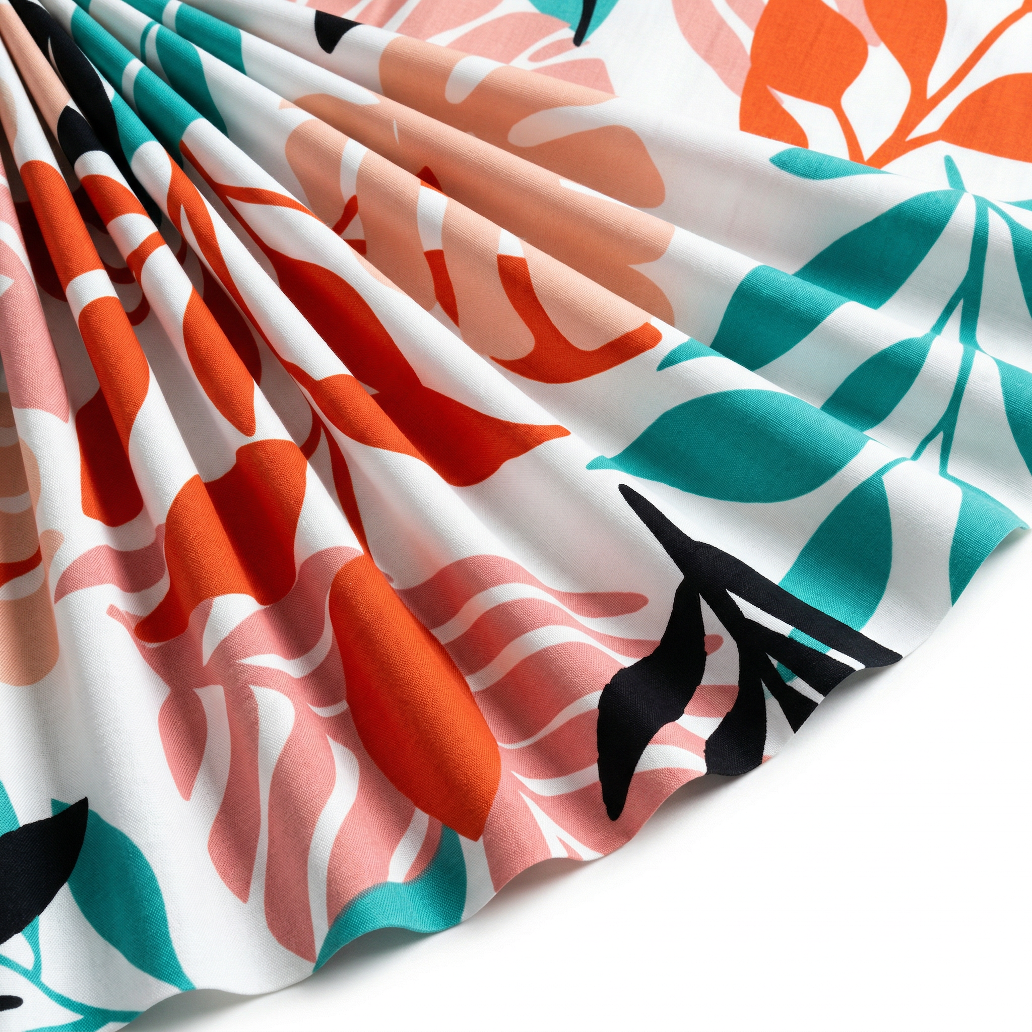 Tissu Popeline de Viscose Imprimé Fleur Palmier Blanc