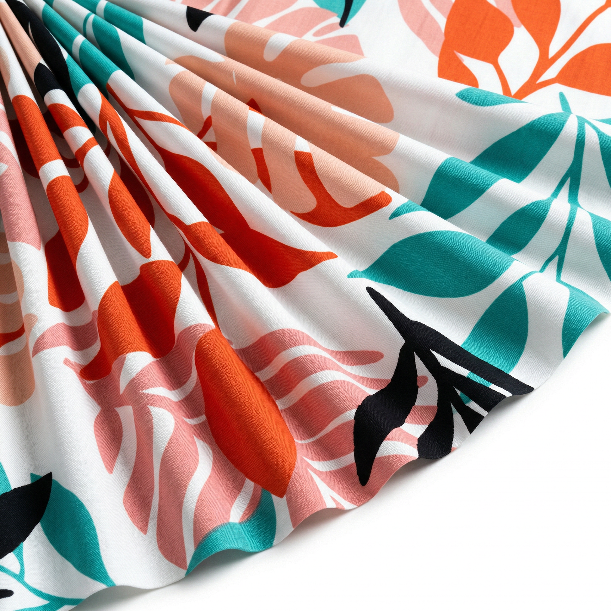 Tissu Popeline de Viscose Imprimé Fleur Palmier Blanc