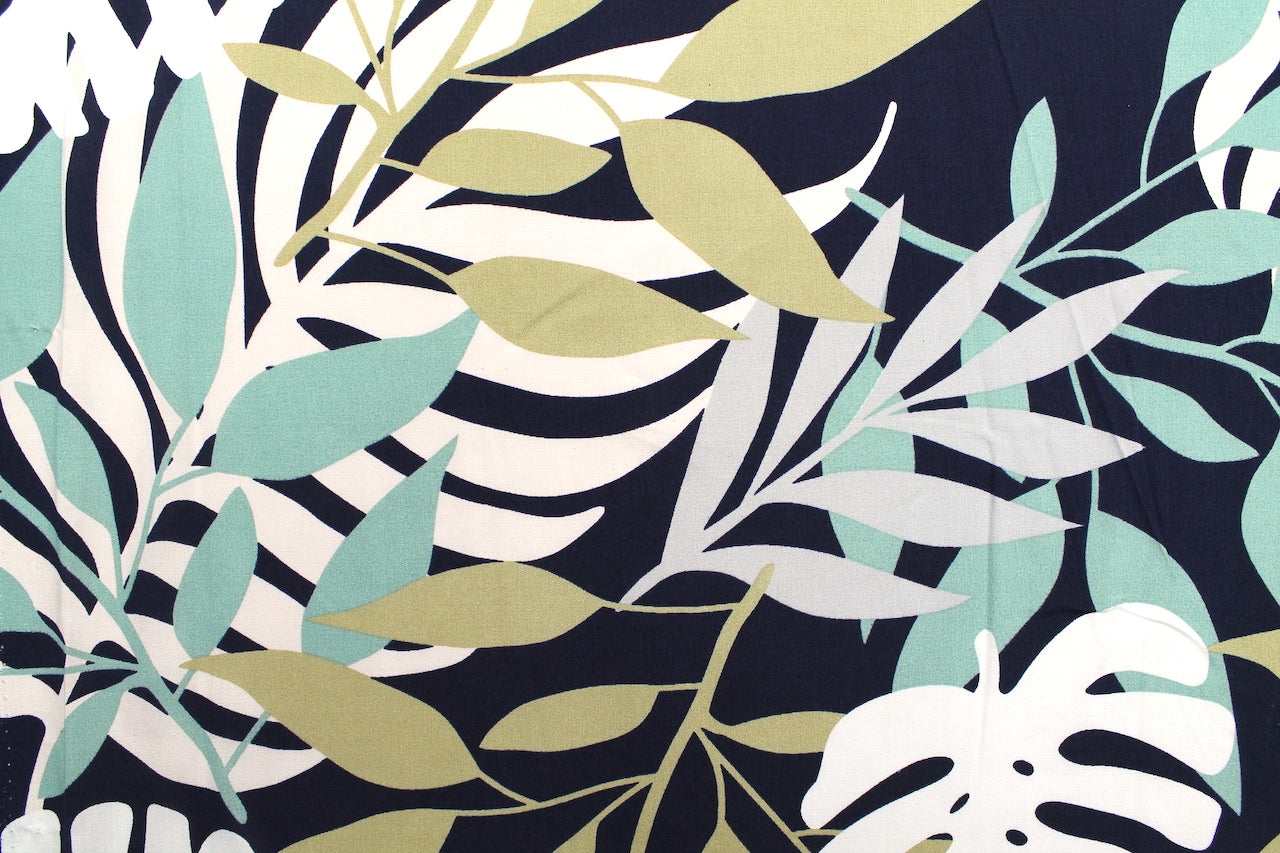 Tissu Popeline de Viscose Imprimé Fleur Palmier Marine