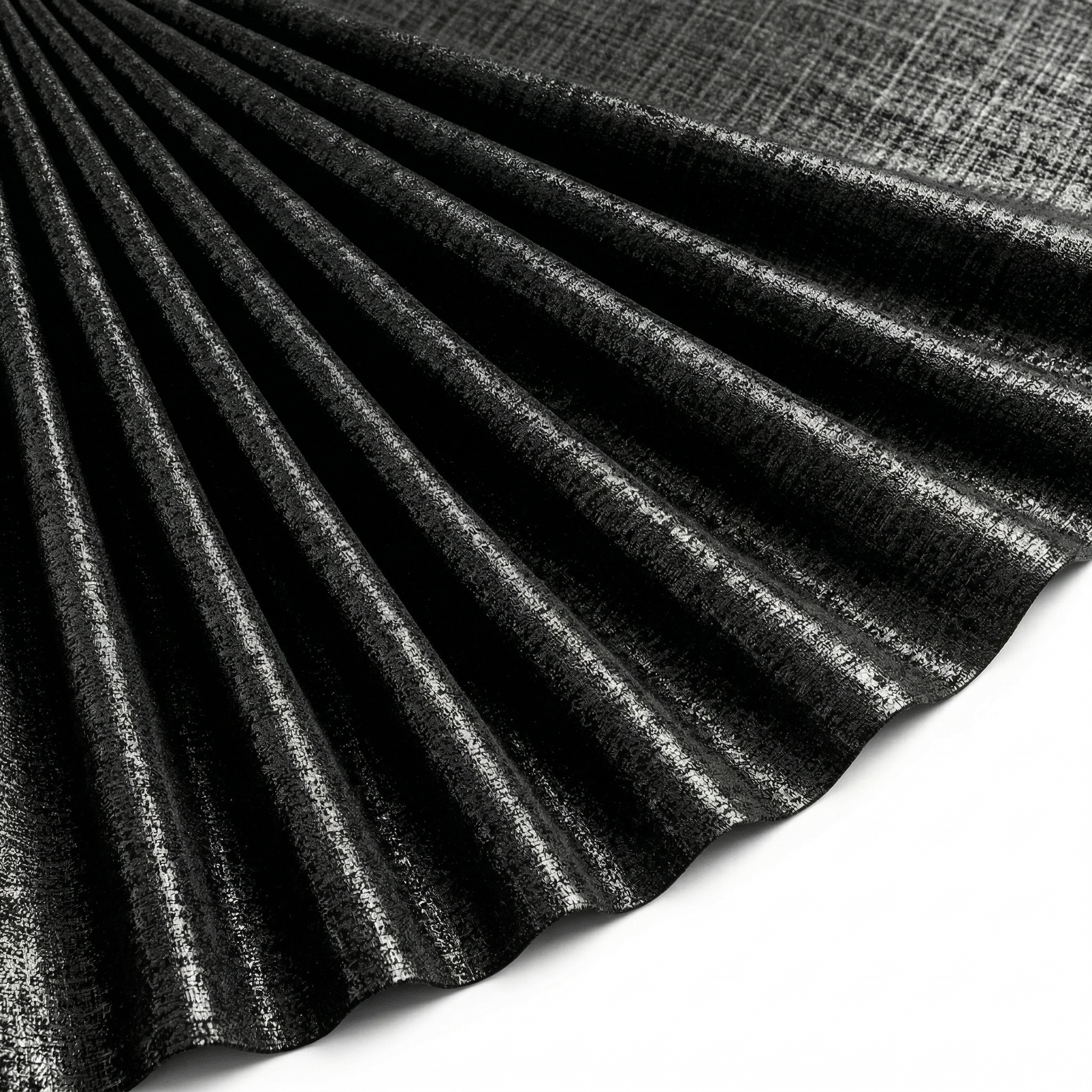 Tissu Satin Lamé fluide Noir Brillant Argent