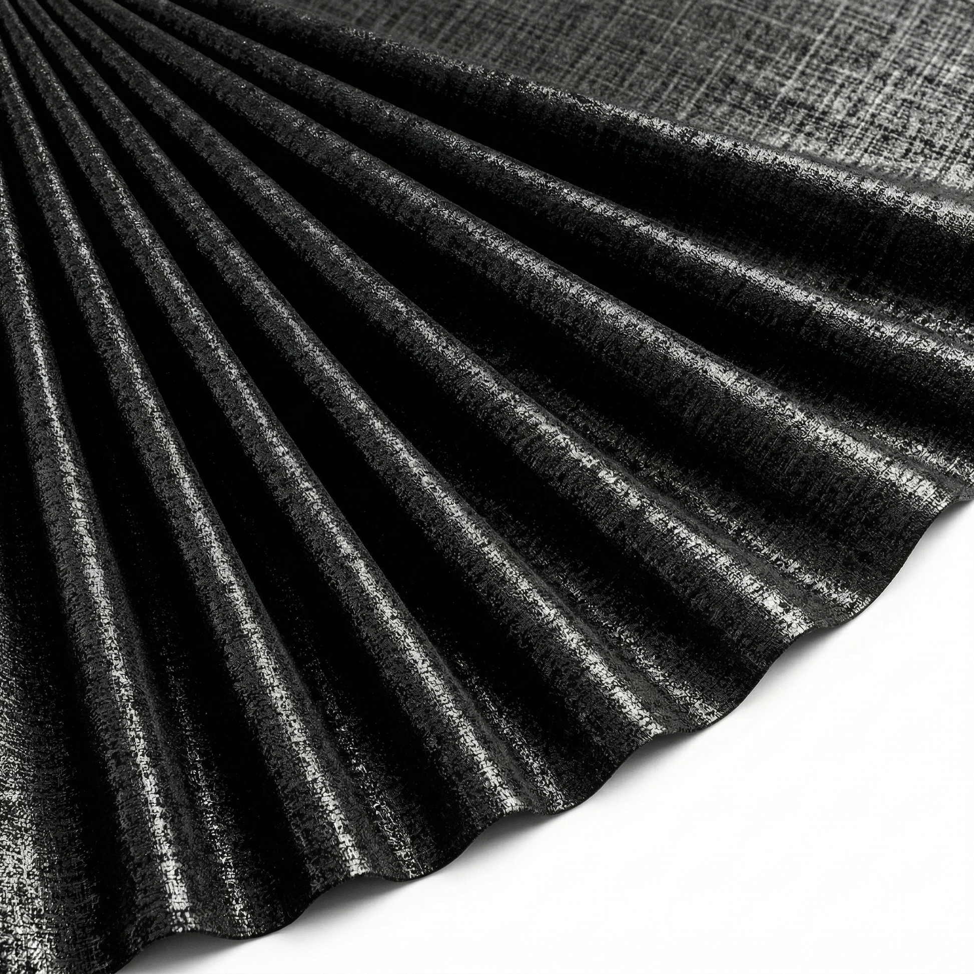 Tissu Satin Lamé fluide Noir Brillant Argent
