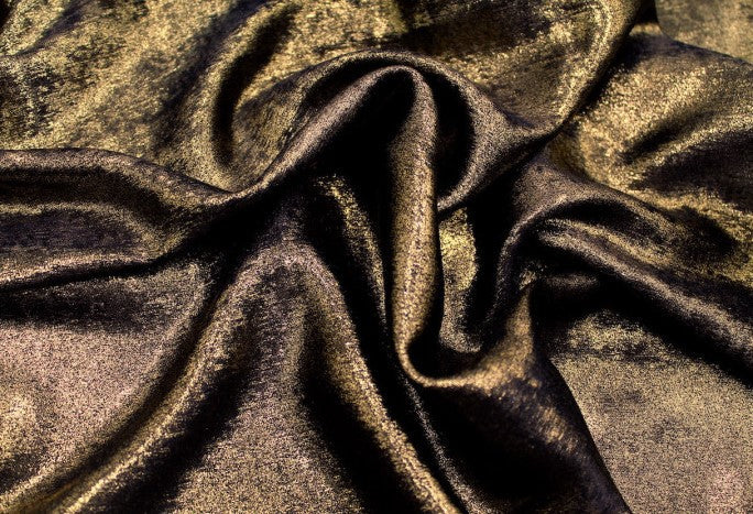 Tissu Satin Lamé fluide Noir Brillant Doré